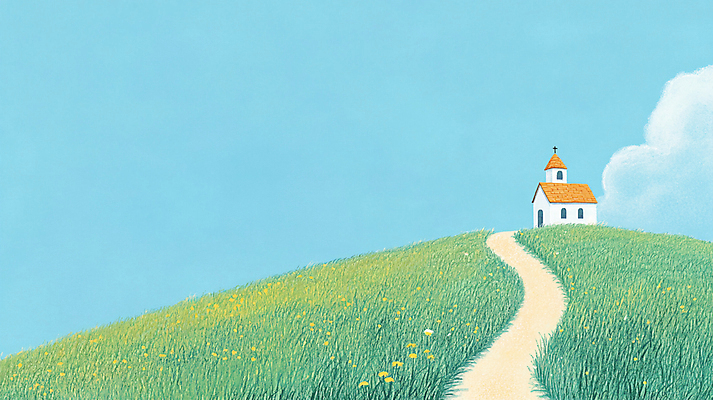 JPG 구름 기독교 길 십자가 일러스트 자연 하늘 잔디 사람없음 교회 국내일러스트 AI일러스트 AI콘텐츠 자연요소 식물 종교 종교건축 건물 생태계 파일형식