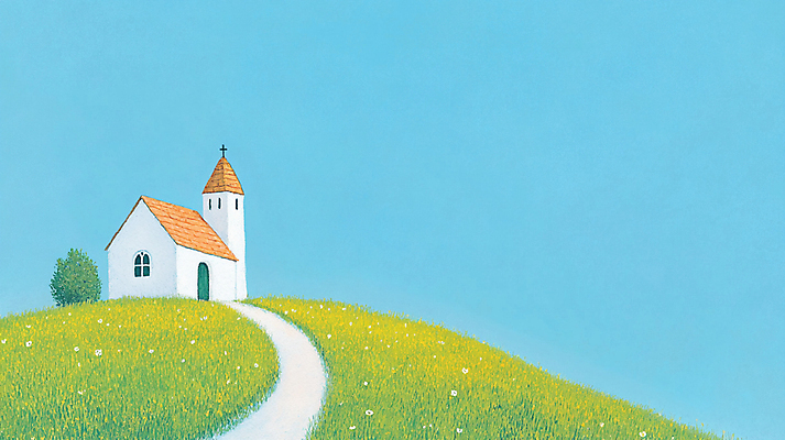 JPG 나무 기독교 길 십자가 일러스트 자연 하늘 잔디 사람없음 교회 국내일러스트 AI일러스트 AI콘텐츠 식물 종교 종교건축 건물 생태계 파일형식