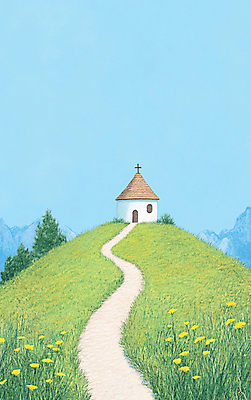 JPG 꽃 기독교 길 십자가 일러스트 자연 하늘 산 잔디 사람없음 교회 언덕 국내일러스트 AI일러스트 AI콘텐츠 식물 종교 종교건축 건물 생태계 파일형식
