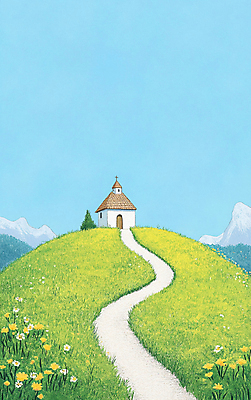 JPG 꽃 기독교 길 십자가 일러스트 자연 하늘 산 잔디 사람없음 교회 언덕 국내일러스트 AI일러스트 AI콘텐츠 식물 종교 종교건축 건물 생태계 파일형식