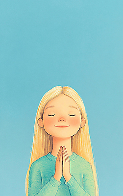 JPG 긴머리 여자 어린이 하늘색 일러스트 한명 미소 소녀 금발 노란색 눈감음 희망 양손 기도 소원 손모으기 간절함 소녀한명만 국내일러스트 AI일러스트 AI콘텐츠 1 헤어스타일 손 감정 컬러 컨셉 모션 표정 사람 손짓 파란색 여자한명만 소녀만 파일형식