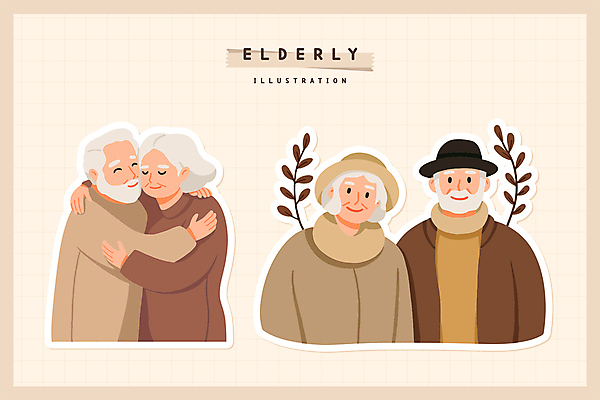 식물 모자 여자 할아버지 노년 남자 할머니 스티커 잎 일러스트 안기 포옹 여러명 기댐 실버 노인의날 노인만 국내일러스트 AI파일 잡화 다수 모션 사람 성인 성인만 파일형식 벡터 법정기념일