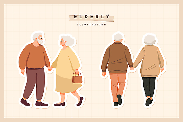 전신 여자 할아버지 노년 남자 할머니 스티커 가방 일러스트 여러명 마주보기 걷기 손잡기 실버 노인의날 노인만 국내일러스트 AI파일 잡화 다수 모션 사람 성인 성인만 파일형식 벡터 법정기념일