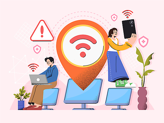 전신 여자 남자 일러스트 경고 성인 두명 노트북 스마트폰 디지털 모니터 보호 보안 와이파이 개인정보 공용 성인만 국내일러스트 개인정보보호의날 AI파일 컨셉 안전 사람 전자제품 핸드폰 스마트기기 컴퓨터 정보 무선인터넷 파일형식 벡터 법정기념일