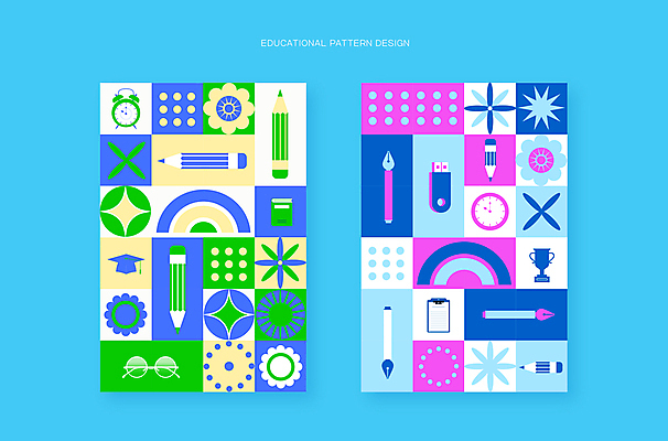 템플릿 교육 하늘색 패턴 학사모 사람없음 세트 연필 펜 다이어리 이미지템플릿 AI파일 모자_잡화 무늬 졸업 학용품 파란색 필기구 사무용품 파일형식 벡터