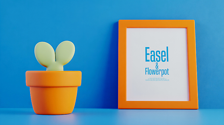 PSD 편집이미지 화분 화초 사람없음 파란색 스케치북 이젤 전광판 목업 편집3D 식물 컬러 학용품 3D 미술도구 파일형식