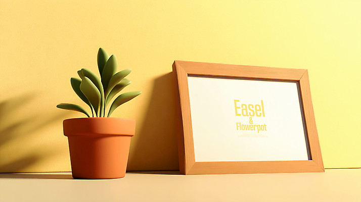 PSD 편집이미지 화분 화초 사람없음 노란색 스케치북 이젤 전광판 목업 편집3D 식물 컬러 학용품 3D 미술도구 파일형식