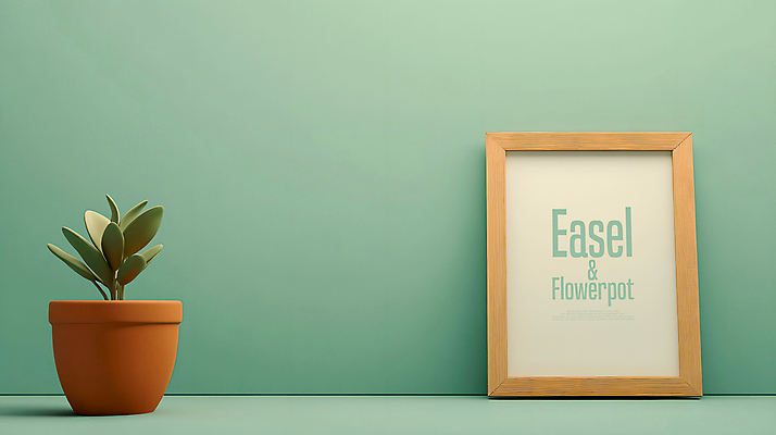 PSD 편집이미지 화분 화초 사람없음 초록색 스케치북 이젤 전광판 목업 편집3D 식물 컬러 학용품 3D 미술도구 파일형식