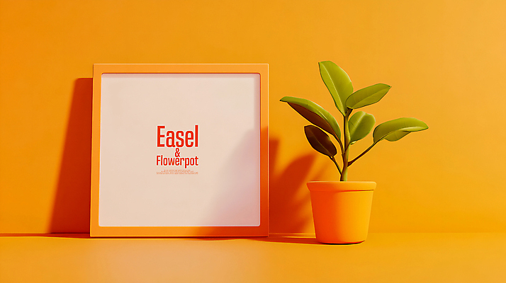 PSD 편집이미지 화분 화초 사람없음 주황색 스케치북 이젤 전광판 목업 편집3D 식물 컬러 학용품 3D 미술도구 파일형식