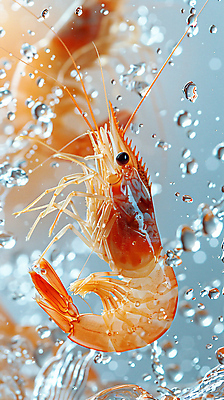 JPG 편집이미지 새우 사람없음 주황색 물방울 해산물 스플래쉬 편집실사 AI포토 AI콘텐츠 컬러 갑각류 CG 파일형식