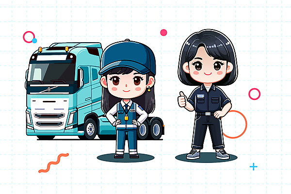 전신 캐릭터 모자 여자 허리손 유니폼 일러스트 서기 성인 두명 트럭 따봉 성인여자만 일러캐릭터 AI파일 잡화 옷 포즈 모션 자동차 사람 최고 여자만 성인만 파일형식 벡터