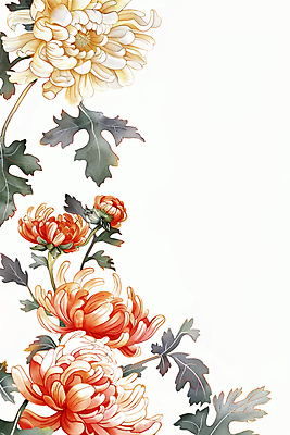 JPG 꽃잎 잎 일러스트 국화 사람없음 빨간색 화려 꽃봉오리 국내일러스트 AI일러스트 AI콘텐츠 식물 꽃 컬러 컨셉 파일형식