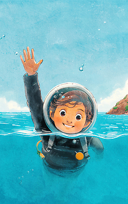 JPG 어린이 바다 하늘색 일러스트 자연 한명 수중 탐험 인사 다이빙 산소통 해녀 스쿠버다이버 해녀복장 국내일러스트 AI일러스트 AI콘텐츠 직업 1 옷 통 사람 파란색 수영 예절 생태계 스쿠버다이빙 수중스포츠 파일형식