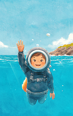 JPG 어린이 바다 하늘색 일러스트 자연 한명 수중 탐험 인사 다이빙 산소통 해녀 스쿠버다이버 해녀복장 국내일러스트 AI일러스트 AI콘텐츠 직업 1 옷 통 사람 파란색 수영 예절 생태계 스쿠버다이빙 수중스포츠 파일형식