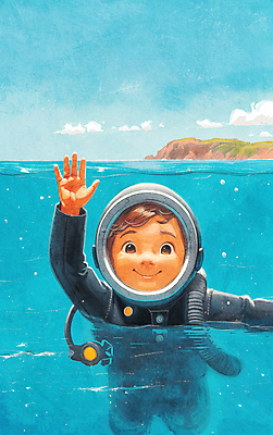 JPG 어린이 바다 하늘색 일러스트 자연 한명 수중 탐험 인사 다이빙 산소통 해녀 스쿠버다이버 해녀복장 국내일러스트 AI일러스트 AI콘텐츠 직업 1 옷 통 사람 파란색 수영 예절 생태계 스쿠버다이빙 수중스포츠 파일형식