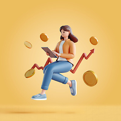 전신 PSD 편집이미지 여자 화살표 그래프 한명 들기 성인 공중 금융 태블릿 노란색 3D 동전 성장 떠있는 투자 상승 성인여자한명만 편집3D 1 컬러 컨셉 돈 비즈니스 모션 사람 경제 전자제품 스마트기기 디지털합성 여자한명만 성인여자만 파일형식