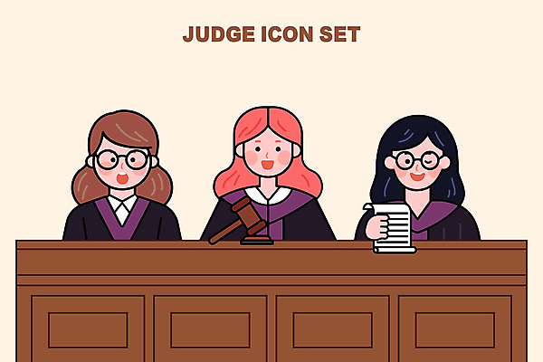 여자 안경 일러스트 성인 세명 판사복 판사 문서 법 의사봉 재판 법정 성인여자만 일러캐릭터 AI파일 캐릭터 잡화 사람 가운 법률가 여자만 성인만 파일형식 벡터