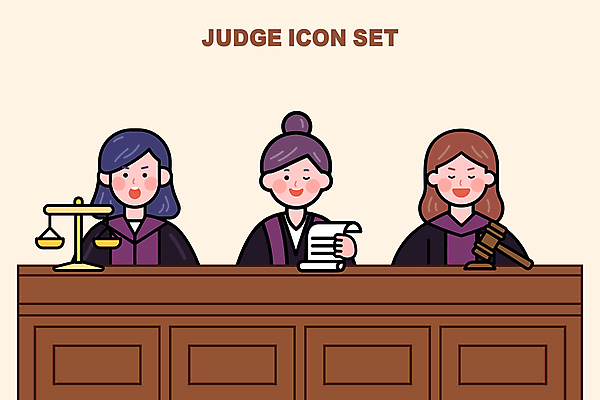 여자 일러스트 저울 성인 세명 판사복 판사 문서 법 의사봉 재판 법정 성인여자만 일러캐릭터 AI파일 캐릭터 사람 가운 법률가 여자만 성인만 파일형식 벡터