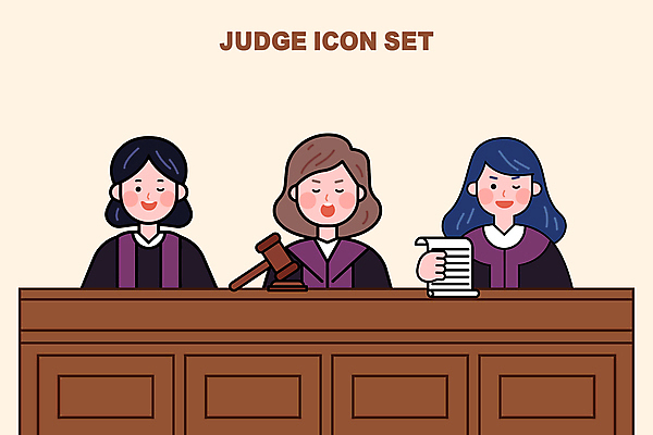 여자 일러스트 성인 세명 판사복 판사 문서 법 의사봉 재판 법정 성인여자만 일러캐릭터 AI파일 캐릭터 사람 가운 법률가 여자만 성인만 파일형식 벡터