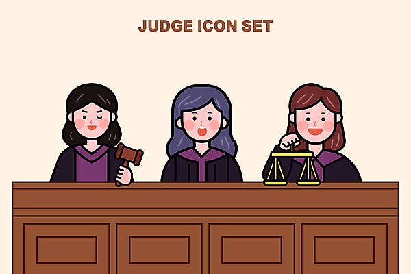 여자 일러스트 저울 성인 세명 판사복 판사 법 의사봉 재판 법정 성인여자만 일러캐릭터 AI파일 캐릭터 사람 가운 법률가 여자만 성인만 파일형식 벡터