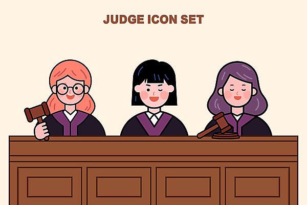 여자 일러스트 성인 세명 판사복 판사 법 의사봉 재판 법정 성인여자만 일러캐릭터 AI파일 캐릭터 사람 가운 법률가 여자만 성인만 파일형식 벡터