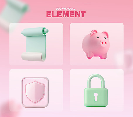 PSD 편집이미지 분홍색 자물쇠 안전 사람없음 금융 세트 3D 돼지저금통 보호 은행 보안 족자 방패 엘리먼트 편집3D 컬러 컨셉 경제 저금통 디지털합성 파일형식