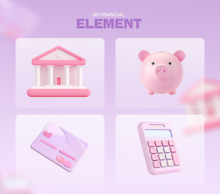 PSD 편집이미지 안전 사람없음 금융 세트 3D 보라색 돼지저금통 계산기 신용카드 은행 엘리먼트 편집3D 컬러 문구용품 경제 장비 저금통 디지털합성 파일형식