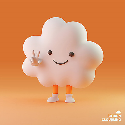 PSD 구름 캐릭터 포즈 웃음 사람없음 3D아이콘 귀여움 주황색 브이 편집3D 자연요소 아이콘 컬러 컨셉 표정 손짓 3D 파일형식