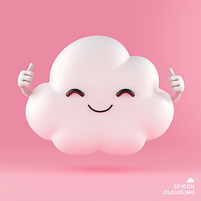 PSD 구름 캐릭터 분홍색 웃음 사람없음 3D아이콘 귀여움 최고 편집3D 자연요소 아이콘 컬러 컨셉 표정 3D 파일형식