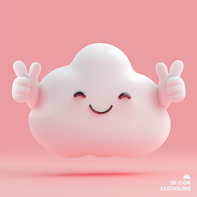 PSD 구름 캐릭터 분홍색 웃음 사람없음 3D아이콘 귀여움 가리킴 편집3D 자연요소 아이콘 컬러 컨셉 표정 손짓 3D 파일형식