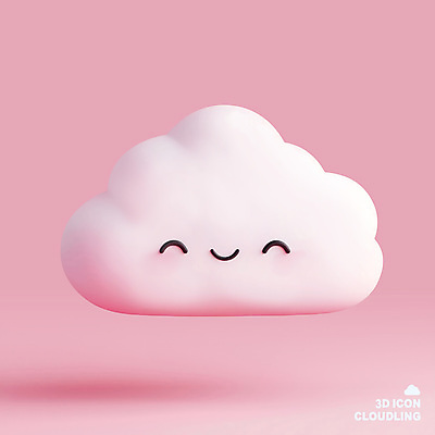 PSD 구름 캐릭터 분홍색 웃음 사람없음 3D아이콘 귀여움 편집3D 자연요소 아이콘 컬러 컨셉 표정 3D 파일형식