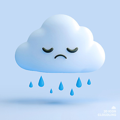 PSD 구름 캐릭터 표정 사람없음 파란색 3D아이콘 귀여움 슬픔 비 우울감 편집3D 자연요소 아이콘 감정 컬러 컨셉 날씨 3D 파일형식