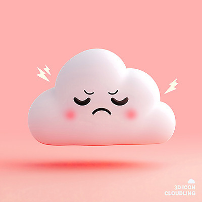 PSD 구름 캐릭터 분홍색 표정 사람없음 3D아이콘 귀여움 분노 번개 편집3D 자연요소 아이콘 감정 컬러 컨셉 날씨 3D 파일형식