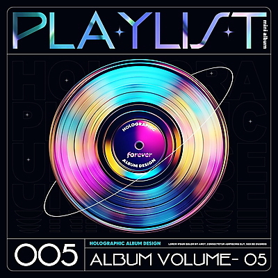 PSD 편집이미지 디자인 음악 타이포그라피 사람없음 그래픽 컬러풀 앨범 레이아웃 광택 홀로그램 편집소스 키치 이미지편집 문자 컬러 컨셉 문화예술 파일형식