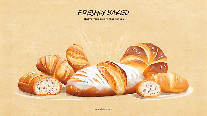 PSD 음식 조각 일러스트 단면 디저트 사람없음 빵집 분위기 바게트 밀 제빵 베이지색 국내일러스트 빵 컬러 컨셉 곡류 제과제빵 상점 파일형식