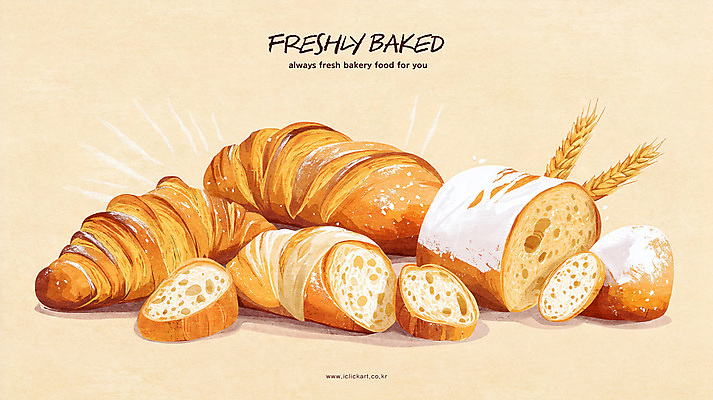 PSD 음식 조각 일러스트 단면 디저트 사람없음 빵집 분위기 바게트 밀 제빵 베이지색 국내일러스트 빵 컬러 컨셉 곡류 제과제빵 상점 파일형식