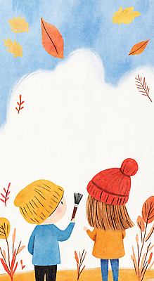 JPG 전신 구름 모자 여자 남자 행복 어린이 낙엽 일러스트 나뭇잎 소녀 소년 두명 가을 붓 그림 드로잉 어린이만 카피스페이스 국내일러스트 AI일러스트 AI콘텐츠 자연요소 잡화 계절 감정 잎 미술 사람 공백 파일형식