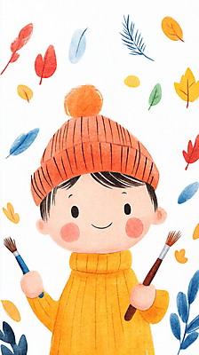 JPG 모자 남자 행복 어린이 일러스트 나뭇잎 한명 소년 가을 붓 그림 드로잉 소년한명만 국내일러스트 AI일러스트 AI콘텐츠 1 잡화 계절 감정 잎 미술 사람 남자한명만 소년만 파일형식