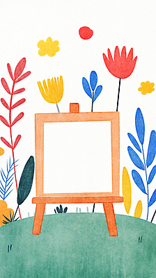 JPG 꽃 행복 일러스트 나뭇잎 사람없음 컬러풀 가을 이젤 그림 드로잉 카피스페이스 국내일러스트 AI일러스트 AI콘텐츠 식물 계절 감정 컬러 잎 미술 공백 미술도구 파일형식