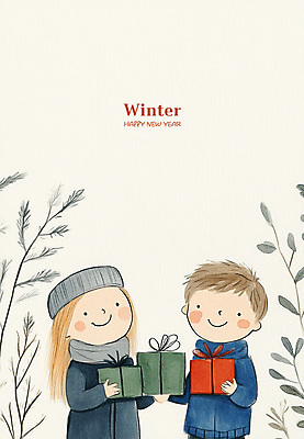 PSD 모자 여자 남자 행복 어린이 크리스마스 겨울 일러스트 동화 웃음 소녀 소년 세명 선물상자 기쁨 어린이만 국내일러스트 잡화 계절 기념일 감정 표정 선물 사람 상자 파일형식