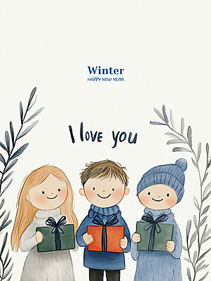 PSD 모자 여자 남자 행복 어린이 크리스마스 겨울 일러스트 동화 웃음 소녀 소년 세명 선물상자 기쁨 어린이만 국내일러스트 잡화 계절 기념일 감정 표정 선물 사람 상자 파일형식