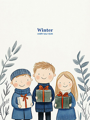 PSD 여자 남자 행복 어린이 크리스마스 겨울 일러스트 동화 웃음 소녀 소년 세명 선물상자 기쁨 어린이만 국내일러스트 계절 기념일 감정 표정 선물 사람 상자 파일형식