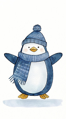 JPG 겨울 일러스트 털모자 사람없음 파란색 귀여움 목도리 눈 펭귄 국내일러스트 AI일러스트 AI콘텐츠 자연요소 모자_잡화 잡화 계절 컬러 컨셉 조류 날씨 파일형식