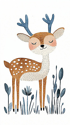 JPG 잎 겨울 일러스트 사슴 수채화 사람없음 귀여움 국내일러스트 AI일러스트 AI콘텐츠 식물 계절 컨셉 포유류 파일형식