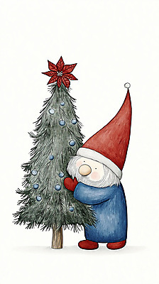 JPG 전신 남자 크리스마스 겨울 일러스트 동화 한명 성인 장식 크리스마스트리 난쟁이 꾸미기 성인남자한명만 국내일러스트 AI일러스트 AI콘텐츠 1 계절 기념일 사람 남자한명만 성인남자만 파일형식