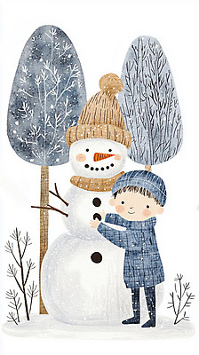 JPG 나무 남자 어린이 겨울 일러스트 눈사람 털모자 한명 소년 목도리 눈 손그림 눈사람만들기 소년한명만 동심 국내일러스트 AI일러스트 AI콘텐츠 자연요소 식물 모자_잡화 1 잡화 계절 날씨 사람 만들기 남자한명만 소년만 파일형식