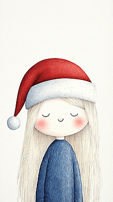 JPG 여자 어린이 크리스마스 겨울 일러스트 산타모자 한명 소녀 상반신 눈감음 손그림 소녀한명만 국내일러스트 AI일러스트 AI콘텐츠 모자_잡화 1 계절 기념일 모션 사람 여자한명만 소녀만 파일형식
