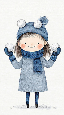 JPG 여자 행복 어린이 장갑 겨울 일러스트 털모자 한명 서기 웃음 들기 소녀 파란색 목도리 손그림 눈덩이 소녀한명만 동심 국내일러스트 AI일러스트 AI콘텐츠 모자_잡화 1 잡화 계절 감정 컬러 모션 눈_날씨 표정 사람 여자한명만 소녀만 파일형식