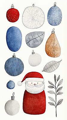 JPG 잎 크리스마스장식 겨울 일러스트 사람없음 장식 산타클로스 오브젝트 손그림 국내일러스트 AI일러스트 AI콘텐츠 식물 계절 크리스마스 파일형식