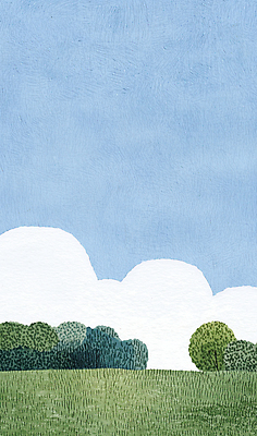 JPG 나무 구름 일러스트 자연 하늘 풍경 사람없음 파란색 평화 시골 언덕 국내일러스트 AI일러스트 AI콘텐츠 자연요소 식물 컬러 컨셉 생태계 파일형식